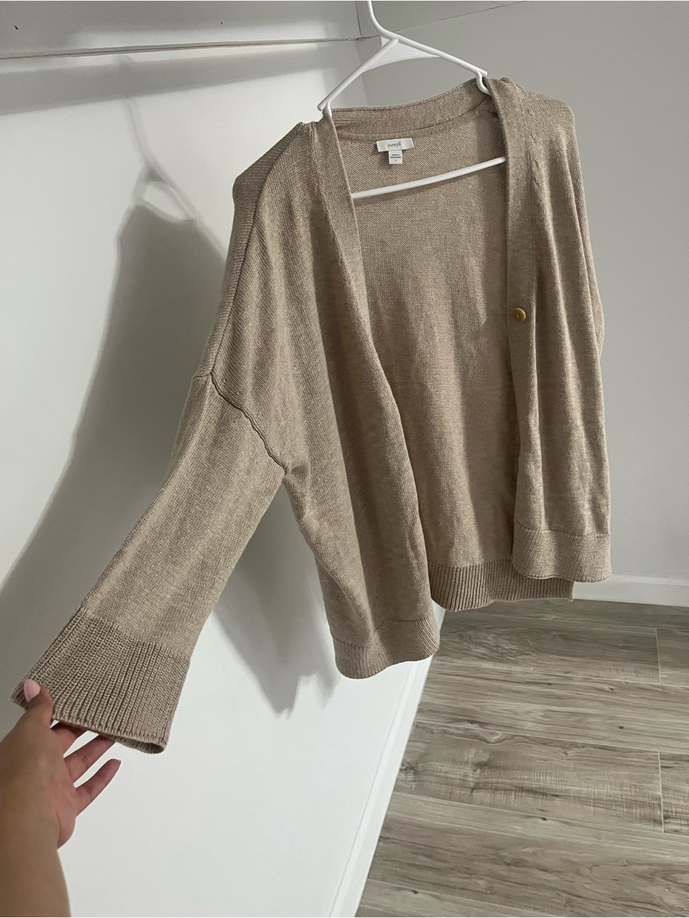 Light Taupe Open-Front Women's Cardigan with Button